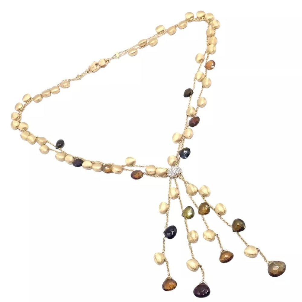 Authentic! Marco Bicego 18k Yellow Gold Confetti Diamond Topaz Tassel Necklace